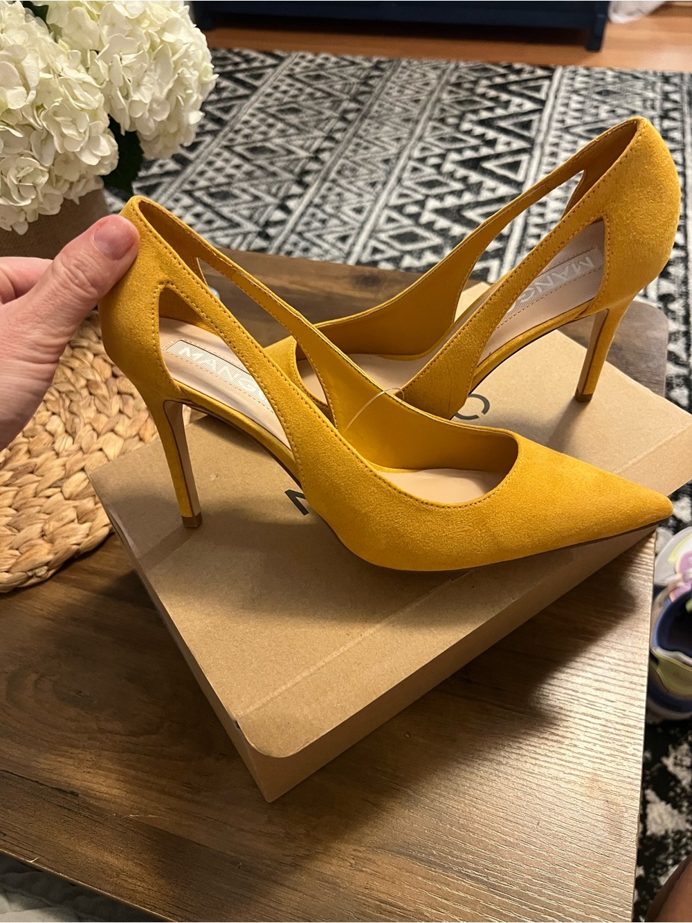 Mango Mustard Yellow Pointed-Toe Slingback Stiletto Heels